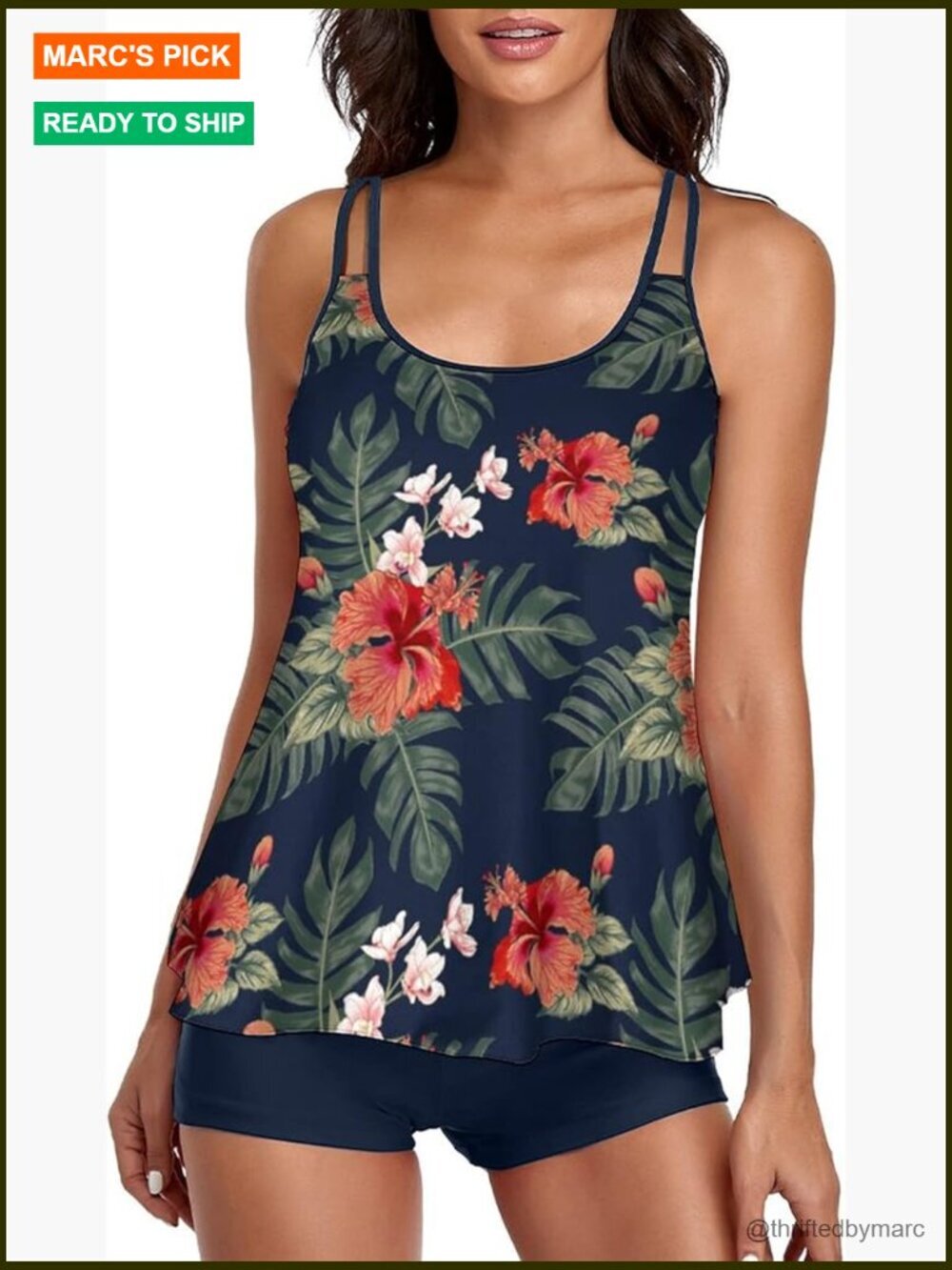 Two Piece Tankini Swimsuit Tummy Control Plus Size Long Torso and High Waisted
